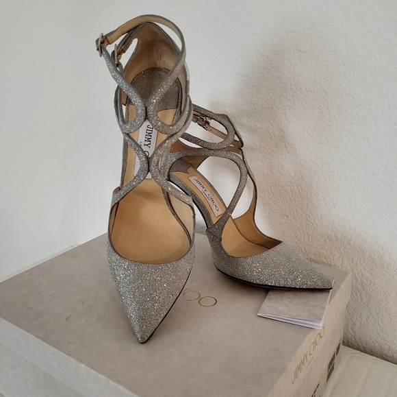 Jimmy Choo Glittered Strappy Sandals. Silver. Size 8.5 - Picture 4 of 9